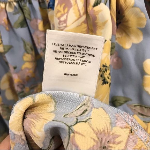 NWT HL Affair Floral Mini Dress Small blue yellow smocked long sleeve - Picture 12 of 12